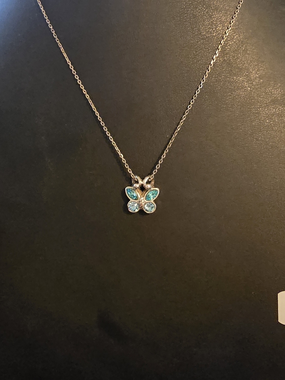 Sterling Silver Butterfly Pendant Necklace with Aqua Crystals
